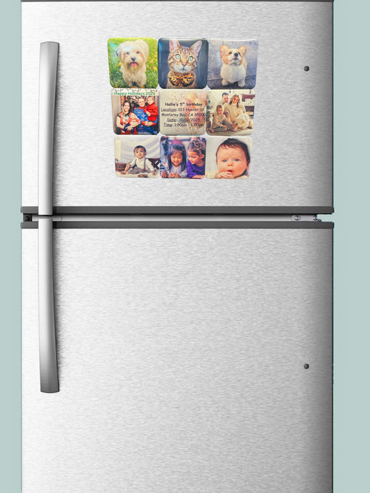 12 - 2in x 2in Square Custom Photo Magnets or Pins